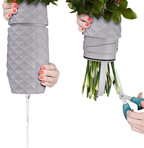 The Amaranth Vase - Unique Design for Easy Water Draining and Stem Access - Impact Resistant Plastic and Marble Blend - The Smart Vase for Floral Arrangements (Cool Grey)