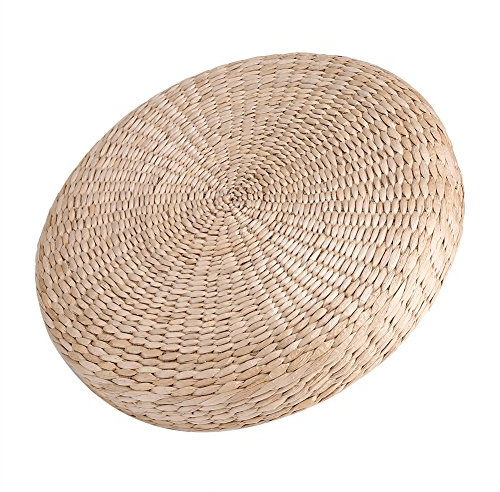 Vikye Tatami Floor Pillow Sitting, 40cm Round Pouf Cushion Natural Straw Meditation Soft Yoga Mat Internal Sponge Filling