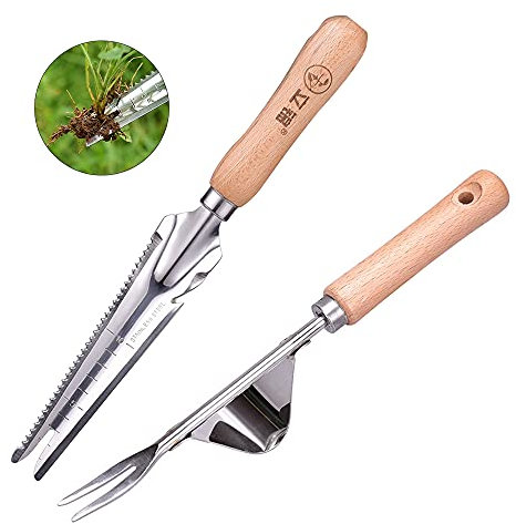 YeenGreen Hand Unkrautstecher, 2 Stück Unkrautstecher Weeder, Garden Hand Weeder, Jäten Werkzeug Gartenschaufel Klein Edelstahl mit 5 In 1 Mini Schaufel Garten für Garten Gras Graben, Jäten