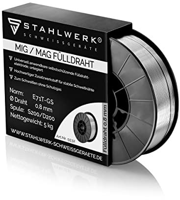 STAHLWERK FLUX Fülldraht 0,8 mm E71T-GS – 5 kg Drahtrolle D200, universell einsetzbar, Drahtspule für 50 mm Dorn, Premium Schweißdraht ohne Gas, Zusatzwerkstoff, Fülldrahtelektrode, MIG MAG