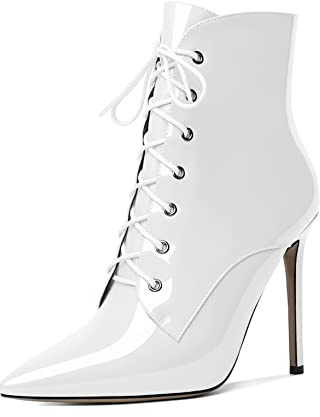elashe Stivaletti a Punta Ankle Boots Donna Stivaletti con Tacco a Spillo con Zip 4'' Tacco a Stiletto Stivaletti a Pelle Bianco EU37