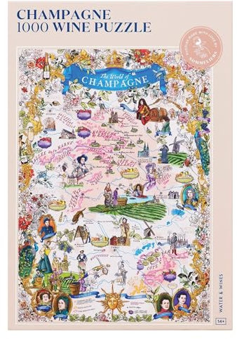 Wine Puzzle Champagne - Exciting and educational jigsaw 1000 piece puzzle for adults - Unique Hand-drawn puzzle map of Champagne