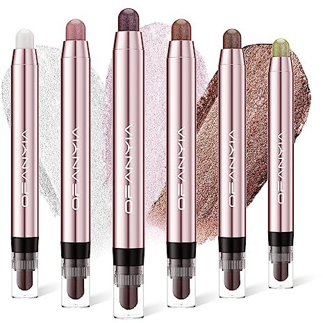 Eyeshadow Stick with Brush, Metallic Shimmer Cream Eyeshadow Pencil, Eye Brightener stick, Smoky Eye Shadow Pen, Waterproof Highlighter Makeup Stick for Girls Women Sparkling Eye Makeup (6 Colos Set)