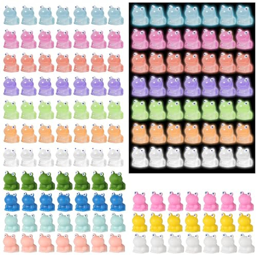 lasuroa 98pcs Mini Grenouilles en Résine, Mates + Lumineuses Figurines d'animaux Miniatures, Grenouille Decorative pour Paysage Miniature, Maison de Poupée, en Pot, Bricolage (14 Couleurs)