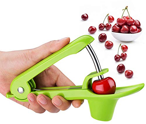 tooloflife Cherry Pitter Tool, Heavy-Duty Olive and Cherry Pitters Corer Tool with Space-Saving Lock Design, Multi-Function Cherries Stoner Seed Remover Tool(Green)