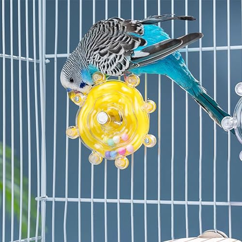 ZBJBinCH Windmill Roller Parrot Toy for Conure Cockatiel Budgies Lovebird Parrotlet Sun Conure Budgie Mini Macaw Small Medium Birds (Yellow)