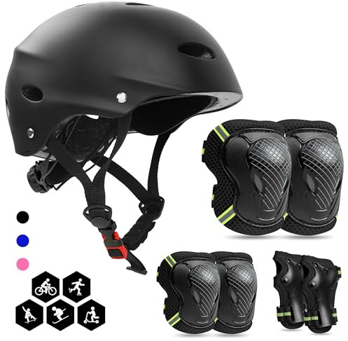 FAYITING Casco da Bici per Bambini, Set di Protezioni per Bambini, Protezioni Ginocchiere Gomitiere Polsiere per Skate Bicicletta Pattinaggio Monopattino e Altri Sport Estermi