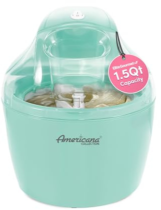 Americana Collection Elite EIM-1432M 1.5 Quart Automatic Easy Homemade Electric Ice Cream Maker, Frozen Yogurt, Sorbet, Gelato Treat, with Recipes, Mint