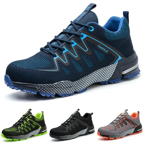 TQGOLD Scarpe Antinfortunistiche Uomo Donna Scarpe da Ginnastica Leggere Antiperforazione Punta in Acciaio Comode Scarpe Sicurezza (Taglia 41EU,Blu)