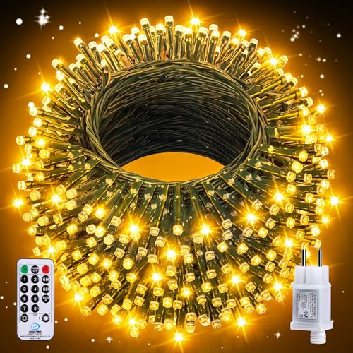 Auriostar Luci Natale Esterno, 30m 300LED Luci Albero di Natale Impermeabile IP44, 8 Modalità Catena Luminosa con Telecomando per Interno/Esterno Decorative Natalizie Albero di Natale Nozze Compleanno