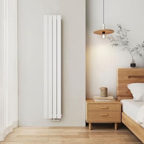EMKE Radiador Compacto Vertical 1800x300 mm, 627 vatios, Blanco | Panel Estrecho y Alto para Baño, Conexión Central, Diseño Elegante
