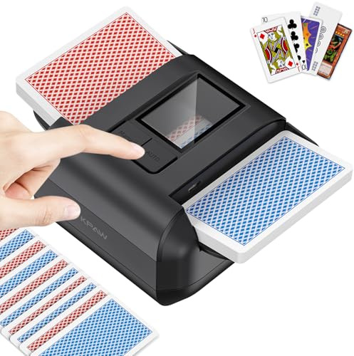 KPAW Automatic Card Shuffler Machine - 1-2 Decks Low Noise Shuffler, Rechargeable & Portable, One Press Shuffling, Automatic Card Shuffler for Texas Hold'em, Skip-Bo, Poker, Phase 10