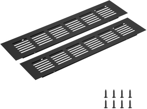 sourcing map Rectangle Ventilation Grille 250x60mm/10x2 Black | Aluminum Alloy Mesh,Air Vent Cover,Louvered Ventilation Cover,with Mounting Screws for Cabinet Shoe Closet
