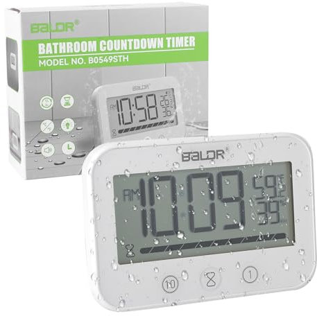 ZONJIE Orologio da doccia – Timer da doccia impermeabile per bagno, conto alla rovescia, orologio da bagno alimentato a batteria con indicatore di temperatura e umidità