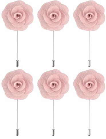sourcing map 6 Pcs Groom Boutonnieres Rose Boutonnieres Pins 3.5x1.6 for Men Wedding Ceremony Anniversary Formal Dinner Party Suit Decoration Light Pink
