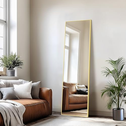 Weare Home Specchio da Terra, 150 x 40 cm, Specchio da Parete, Grande Specchio Figura Intera con cornice in alluminio, per Soggiorno, Camera da letto(Oro)