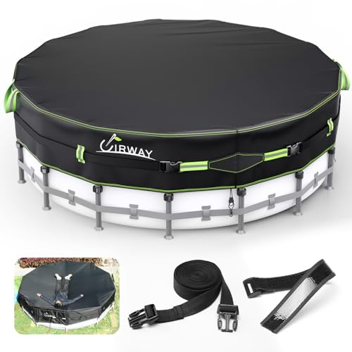 UIRWAY Bâche de Piscine 500D Ronde 457cm [Version Renforcée 2026] – Bâche Lourde avec Protection UV, Sangles Coupe-Vent Ultra-Résistantes et Revêtement Gel – Bâche Robuste pour Piscine Hors-Sol