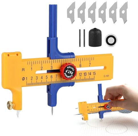 Kreiszeichner,Kreisschneider Für Kreise Von 1-15cm,Kreisschneider Papier,Circle Cutter,Kompass-Schneider,Zirkelschneider Zum Schneiden Von Papierkarton Leder, Rundschneider Aus Kunststoff Und Messing