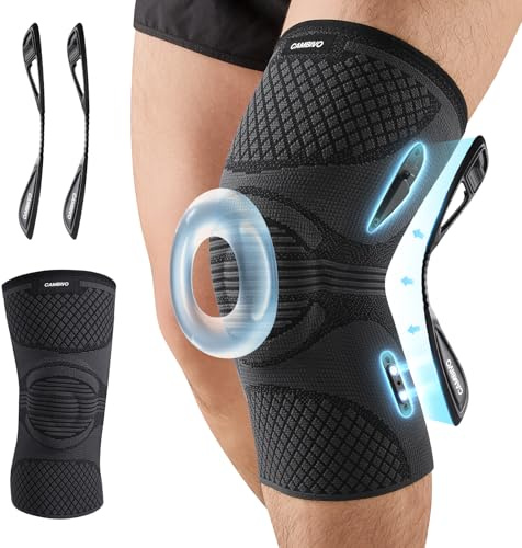 CAMBIVO Genouillère Sport à Compression avec Renforts Amovibles – Stabilisation Ligamentaire Magnétique, Coussin Gel Rotulien, Genouillere Arthrose Genou pour Sport et Récupération