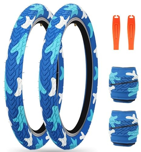 ZUKKA Bike Tire 20 inch Mountain Bike Tire with Lever 64-406 Foldable Tire 20 x 2.35 inch Replacement Grooved for BMX Freestyle Kids Cruiser Bike，Blue Camo