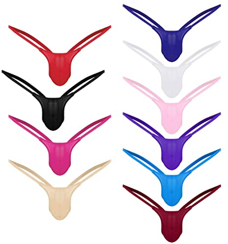 Mens Briefs Multipack 10PC Sexy G-Strings Men's Thong Underwear Plain Bulge Pouch Low Rise Bikini Thongs Underpants Knickers for Men Sissy Lingerie Joke Secret Gift