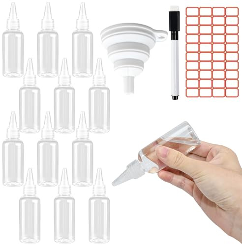 Kleemeiero 12 Pezzi Bottiglia Squeeze di Plastica 60ML Spremere Bottiglie di Plastica Bottiglie da Spremere con Imbuti Bottigliette Squeeze Trasparente per Liquidi Olio d'Oliva Ketchup Salse