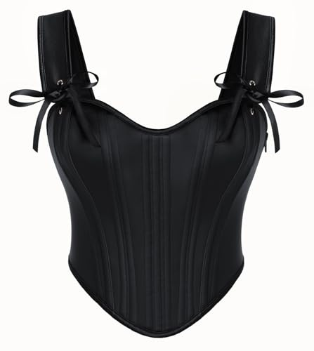 SCARLET DARKNESS Corset en cœur pour femme Bustier à lacets Renaissance, Noir , 36