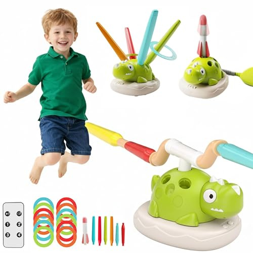 JIABAOZ Cohete Juguete Lanzador para Niños, Lanzacohetes de Dinosaurio para Niños, Juego de Lanzamiento de Aros con 4 Cohetes de Espuma, para de 3 4 5 6 7+ años Nniño Niña (Cargando)