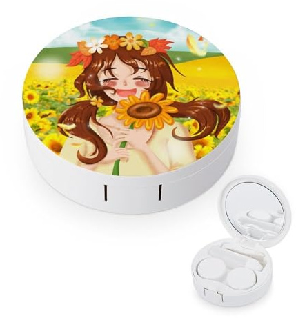 fkgvwo Contact Lens Case Girl Sunflower Contact Lens Box Travel Kit Portable for Travel & Home