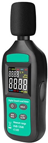 Digital ljudnivåmätare Ljudmonitortestare Område från 35-135dB, decibelmätare med LCD-bakgrundsbelysning
