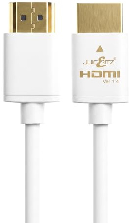 JuicEBitz 4K White HDMI Cable 4M, High Speed 10.2Gbps 1080P/60fps 4k/30fps. 1.4 Ultra Slim Long Lead with Ethernet, Compatible with Xbox, Playstation, Freeview, Sky, DVD, BluRay, Projector + More.