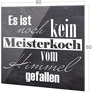 GRAZDesign Spritzschutz Küche Glas Schiefer-Optik, Wandpaneele Küche grau, Küchenrückwand Glas Spruch / 60x60cm