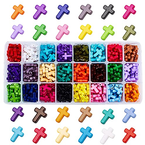 PandaHall Elite Caja de 480 Abalorios de Acrílico para Collares Pulseras y Otras Joyas Artesanales Colgantes en Forma de Cruz Colores Variados Aprox. 20 Unidades de Cada Color 480 Unidades en Tota