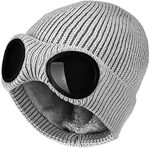 XRDSS Bonnet d'hiver tricoté avec lunettes - unisexe, gris, Taille unique
