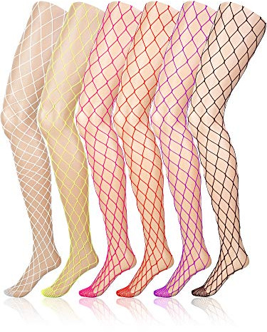 6 Paia Calze a Rete Collant in Pizzo a Vita Alta per Bambina (Multicolore, XL Foro)