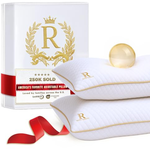 Royal Therapy 2-Pack King Size Pillows, Memory Foam Pillow - Shredded Foam, Hypoallergenic Bamboo-Derived Rayon Cover, CertiPUR-US Certified, Removable Cover, for All Sleep Positions, Neck Pain Relief