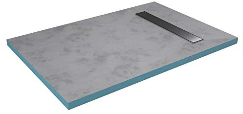 MARWELL Shower Element 80 x 120 x 4 cm Directly Tileable with Integrated Drain Channel and Horizontal Drain - Floor-Level and Barrier-Free Installation - Integrated Gradient Silver