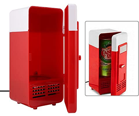 Plyisty Portable Mini Fridge, 5V USB Tiny Drinks Fridge 1 Can Refrigerator Cooler and Warmer, Cute Beverage Cooler Mini Warmer, for Car, Office, Bedroom, etc(Red)