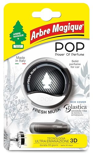 Arbre Magique Pop Désodorisant de Voiture Solide, Fragrance musc Frais, Parfum Doux et Frais, durée jusqu'à 30 Jours, Design Italien, 1 pièce
