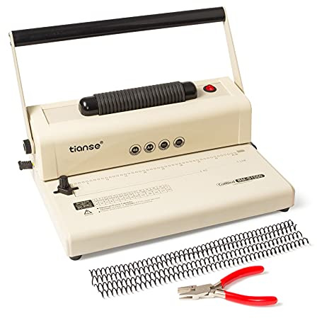 TIANSE Coil Binding Machine, Electric Coil Inserter, Manual Round Hole Punch, 15 Sheets Punch Capacity, Perfect for Letter Size / A4 / A5, Comes with 100pcs 5/16'' Plastic Coil Binding Spines & Plier