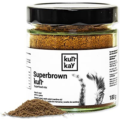 Suplemento Natural Superbrownkun Perros y Gatos - 180 gr para contribuir a una Dieta Completa y equilibrada con levadura de Cerveza, Aceite de Pescado y Pulpa de Manzana.