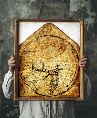 Hereford Mappa Mundi World Map - 1300s Medieval Decor Gift - Middle Ages Era Wall Art Print - Rolled Poster - Gothic Man Cave - Flat Earth Artwork Home Decoration - Unframed Mapa Mundi - 16x19 Inches