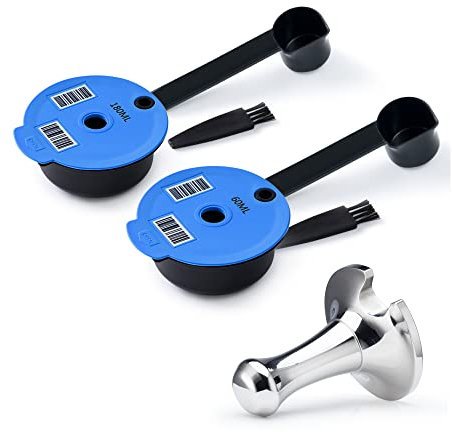 Tas simo Refillable Coffee Pods 60+180ML Reusable Coffee Capsules Compatible with Bo SCH Coffee Maker, BENFUCHEN Tas simo Coffee Reusable Discs with A Stainless Steel Coffee Tamper 51mm