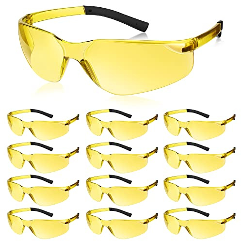 Queekay 12 Pack Safety Glasses Bulk Impact UV Scratch Glasses Protective Eyewear for Men Women Adolescents Eye Protection for Work Lab Construction Science (Amber)