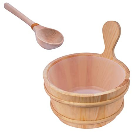 Sentiotec Holzeimer und Holzkelle Basic Sauna-Set Aufgusseimer mit Aufgusskelle