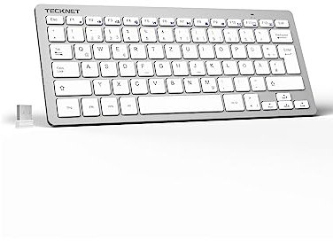 TECKNET Slim Kabellose Tastatur, Deutsches Layout QWERTZ, 2.4 GHz, 78 Tasten Mini Wireless Tastatur mit Nano USB Empfänger für Windows 11/10/8/7/Vista/XP and Android Smart TV - Silber