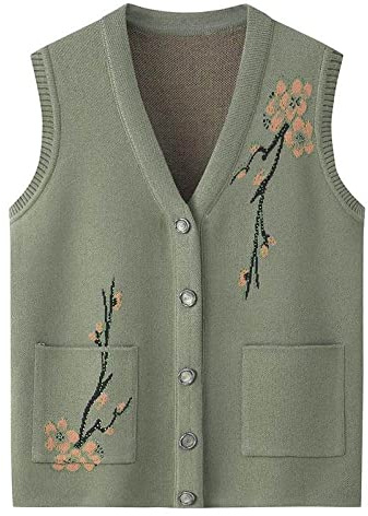 LCDIUDIU Middle Aged And Elderly Warm Knitted Cardigan Sweaters Sleeveless Vest,Old Lady Casual Green Top Grandma Knitted Cardigan Coat Jacket Women'S Spring Autumn Warm Waistcoats