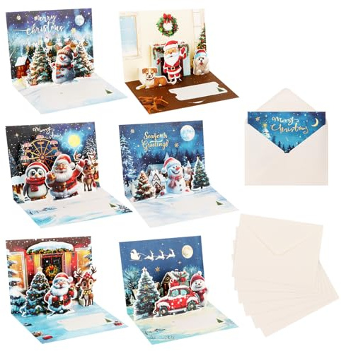 ZALAON 6 Pack Pop Up Christmas Greeting Cards with Envelopes 3D Xmas Cards Handmade Blank Holiday Cards for Winter Holiday Wishes
