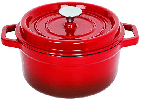 QTANZIQI Enameled Cast Iron Dutch Oven with Lid - 2.45 Quart Enamel Coated Cookware Pot, Long-Lasting, Naturally Non-Stick Enamel Dutch Oven Red 22cm