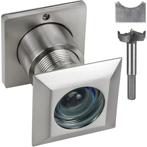 Earl Diamond Solid Brass Square HD 220 Degree Door Viewer Peephole with 28mm Drill Bit and Privacy Cover, Compatible with Door Thick from 1-21/32 to 2-1/8, Satin Nickel